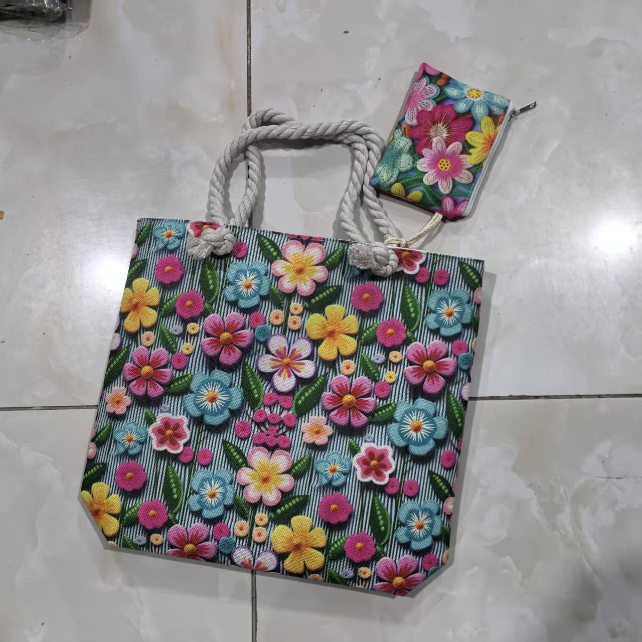 Colorful Flower Tote Bags with purse